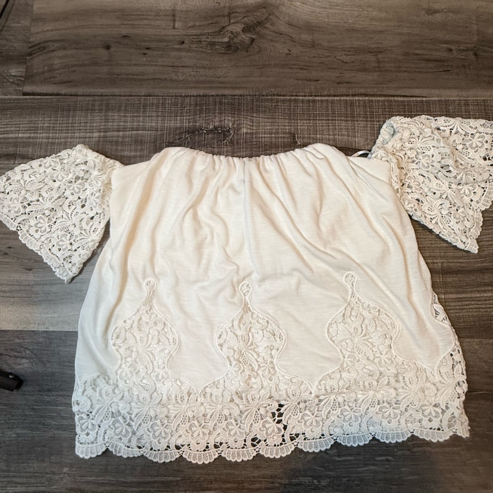 White House Black Market Cream Smocked Ruffled Blouse